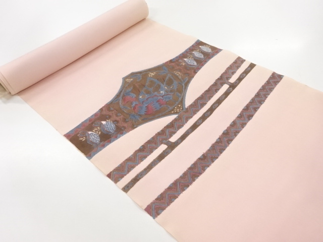 JAPANESE KIMONO / ANTIQUE BOLT FOR NAGOYA OBI / SILK / SHIOZE / HAND PAINTING / FLORAL SARASA